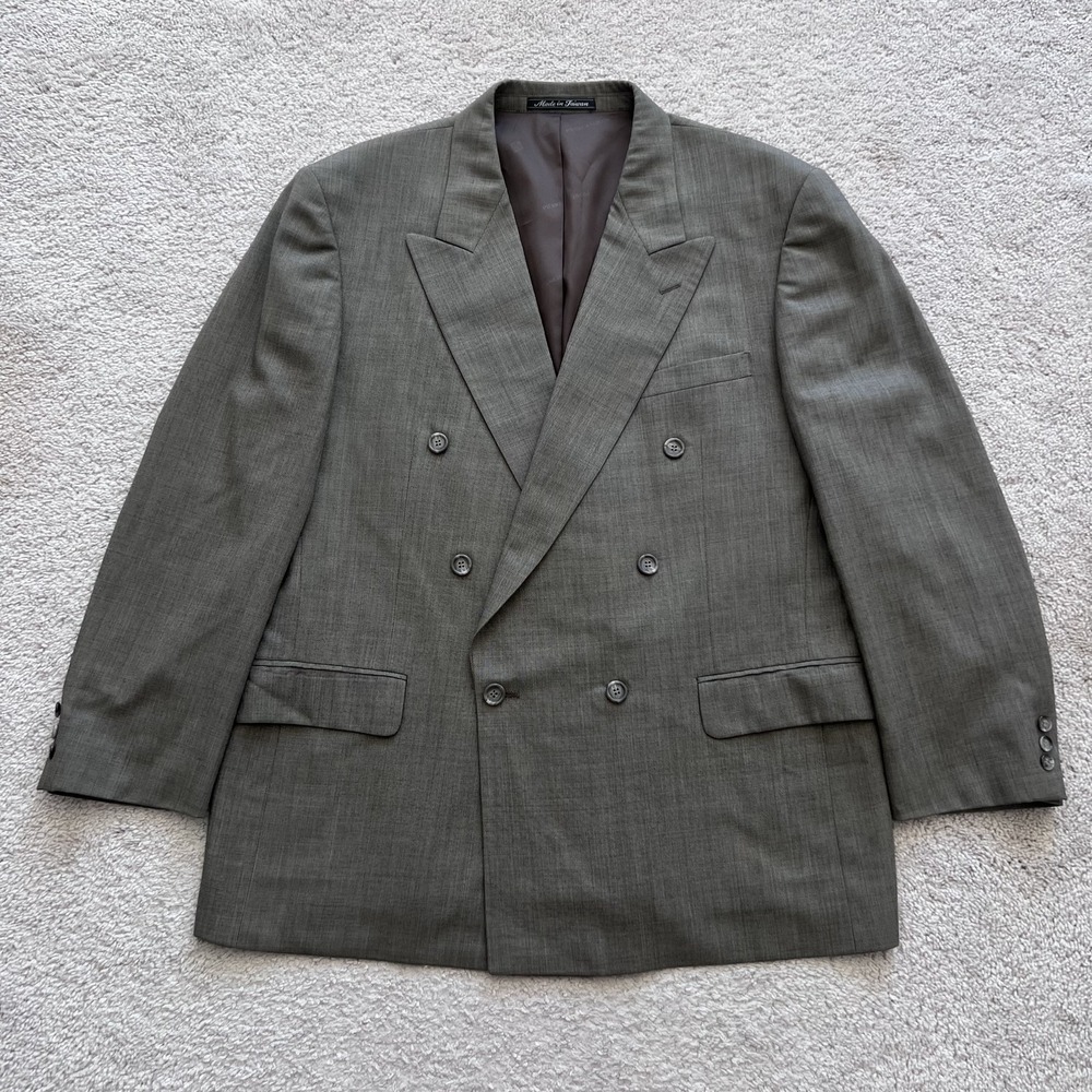 Pierre Balmain Suit Jacket Mens 46R Medium Gray Wool Double Breasted Peak Lapel